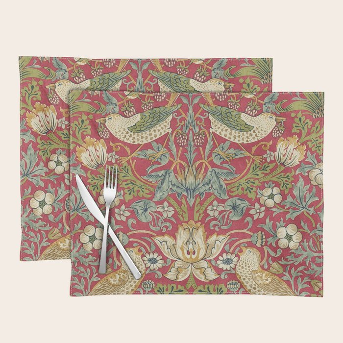 William Morris Vintage Strawberry Thief Red Crimson Slate Placemat Gallery Image 1