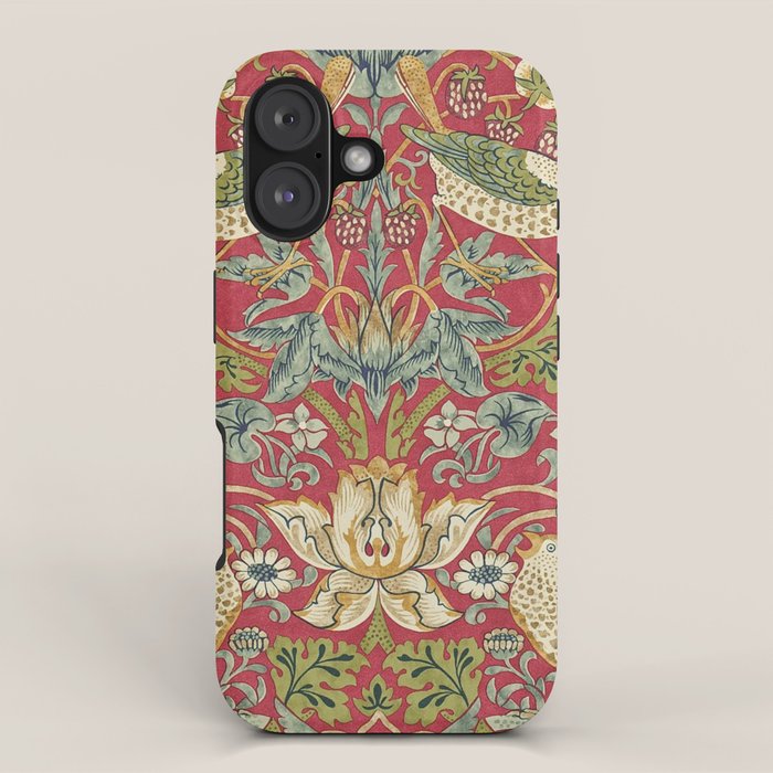 William Morris Vintage Strawberry Thief Red Crimson Slate iPhone Case Gallery Image 1