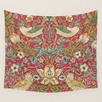 William Morris Vintage Strawberry Thief Red Crimson Slate Wall Tapestry Gallery Image 4