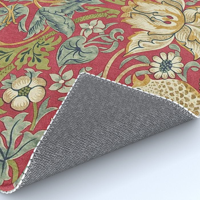 William Morris Vintage Strawberry Thief Red Crimson Slate Rug Gallery Image 4
