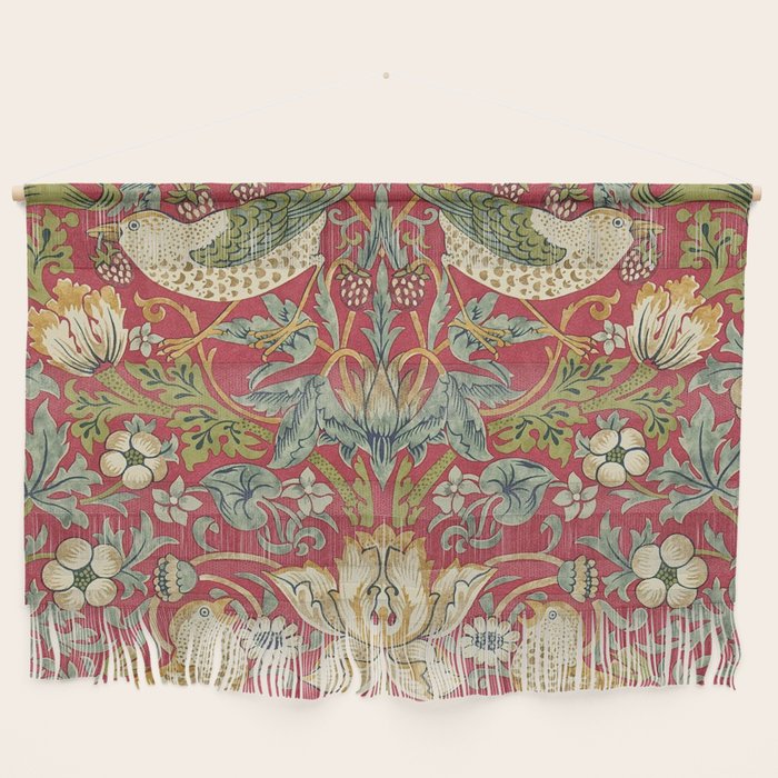 William Morris Vintage Strawberry Thief Red Crimson Slate Wall Hanging Gallery Image 1