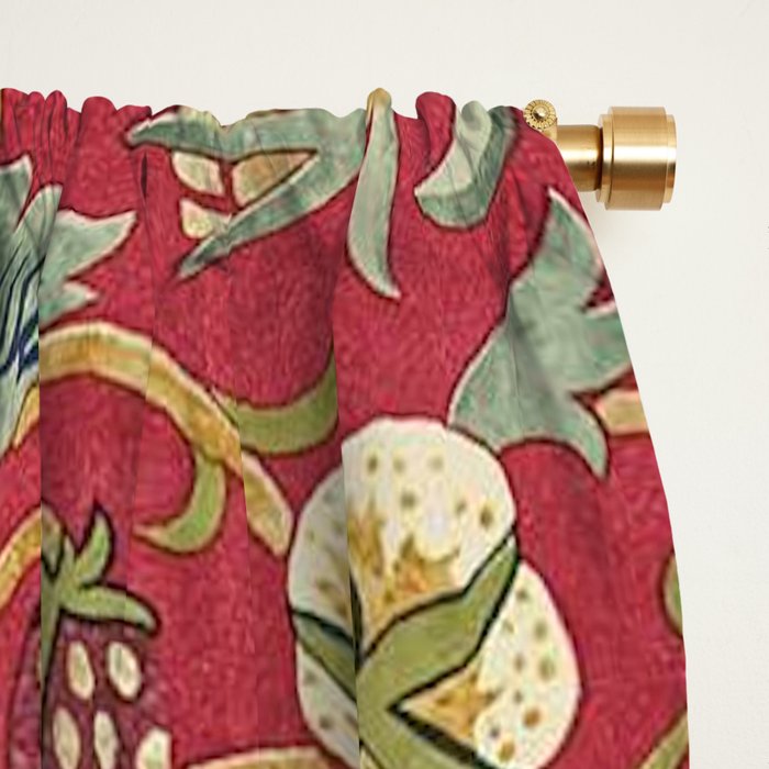 William Morris Vintage Strawberry Thief Red Crimson Slate Window Curtain Gallery Image 2