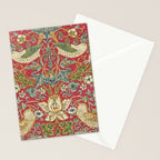 William Morris Vintage Strawberry Thief Red Crimson Slate Stationery Card Gallery Image 2