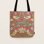 William Morris Vintage Strawberry Thief Red Crimson Slate Tote Bag Gallery Image 1