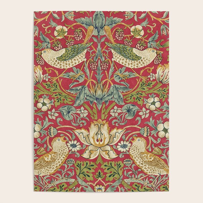 William Morris Vintage Strawberry Thief Red Crimson Slate Poster Gallery Image 4