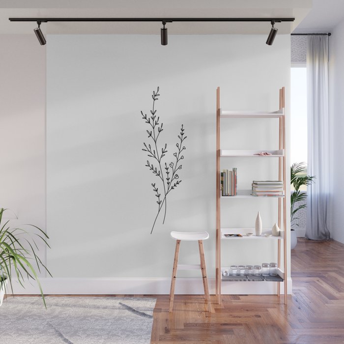 Minimal Wildflower Line Art Branch Wall Mural Gallery Image 1