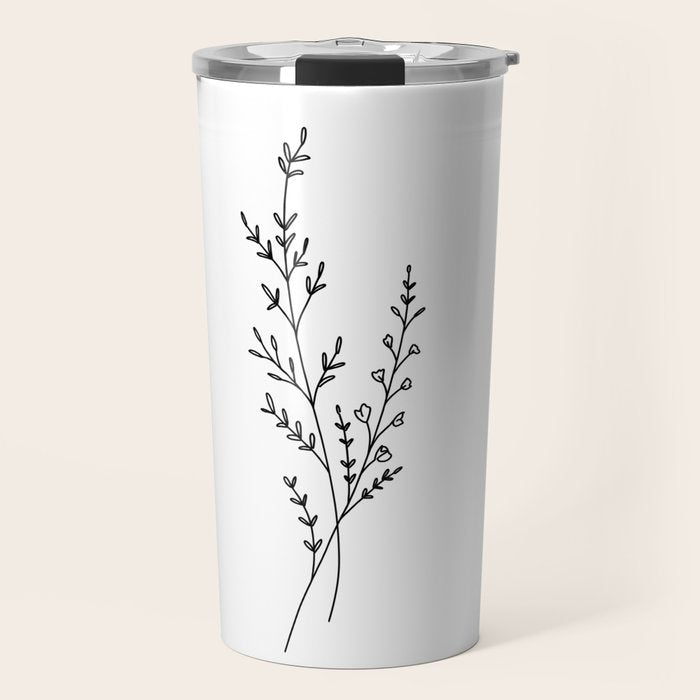 Minimal Wildflower Line Art Branch Travel Mug Gallery Image 1
