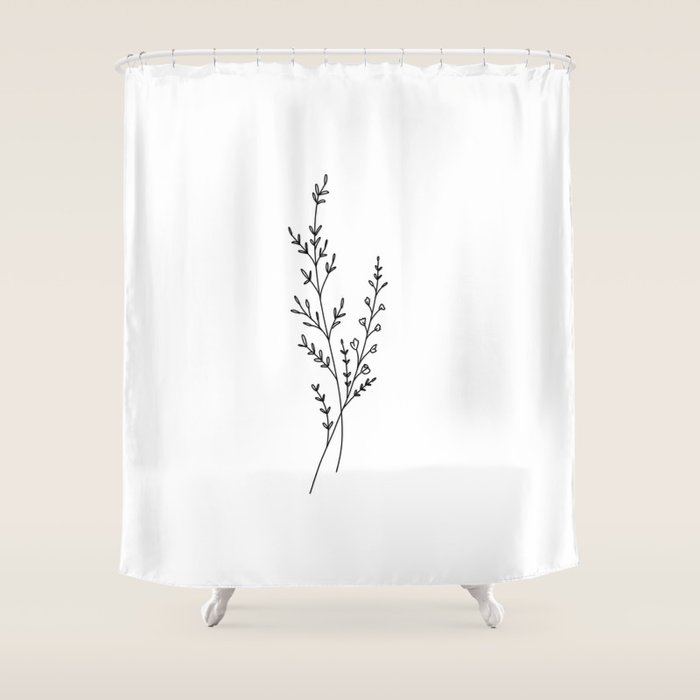 Minimal Wildflower Line Art Branch Shower Curtain Gallery Image 1