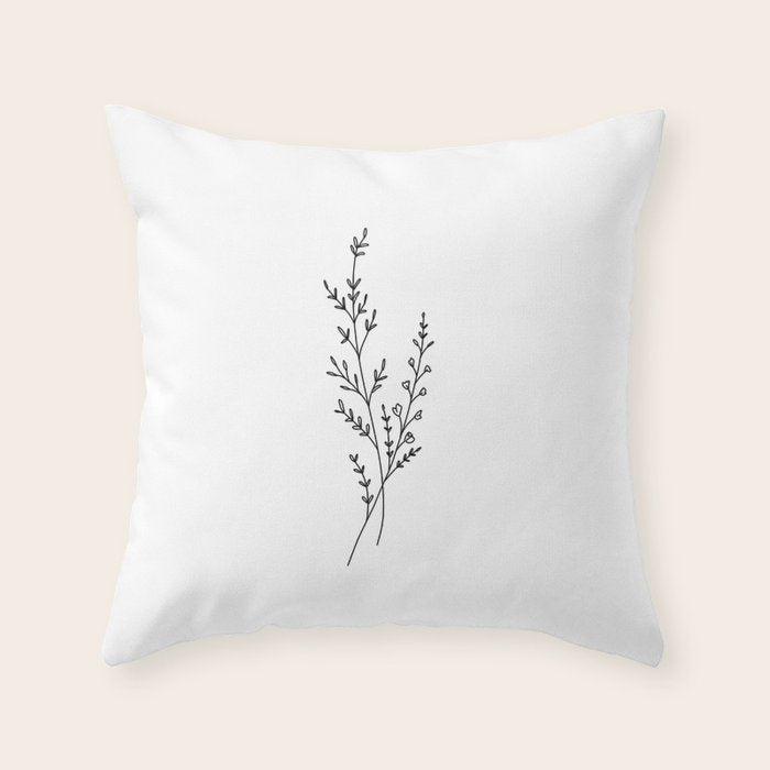 Minimal Wildflower Line Art Branch Throw Pillow Gallery Image 1