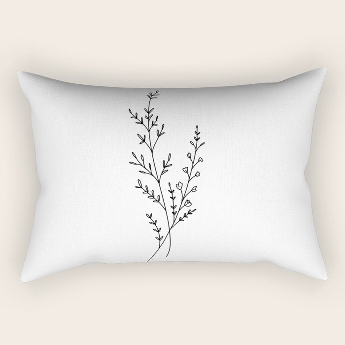 Minimal Wildflower Line Art Branch Rectangular Pillow Gallery Image 2