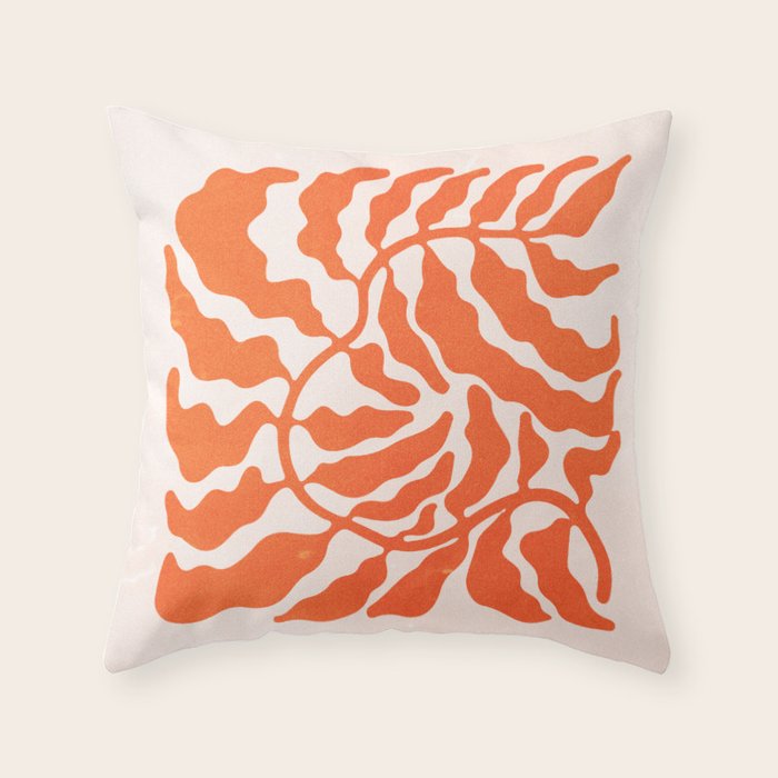 Funky Fern: Orange Peach Edition Throw Pillow Gallery Image 1