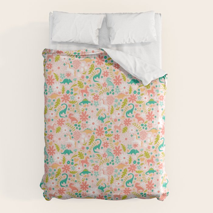 Dinosaurs + Unicorns in Pink + Teal Duvet Cover Gallery Image 6