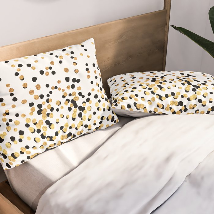 Floating Dots - Black and Gold on White Pillow Sham Gallery Image 2