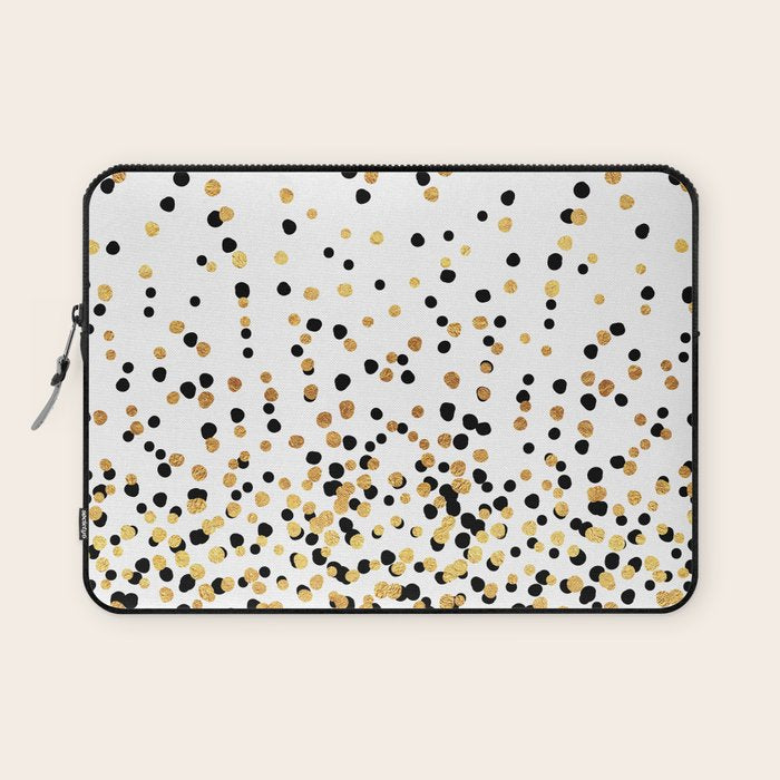 Floating Dots - Black and Gold on White Laptop Sleeve Gallery Image 1