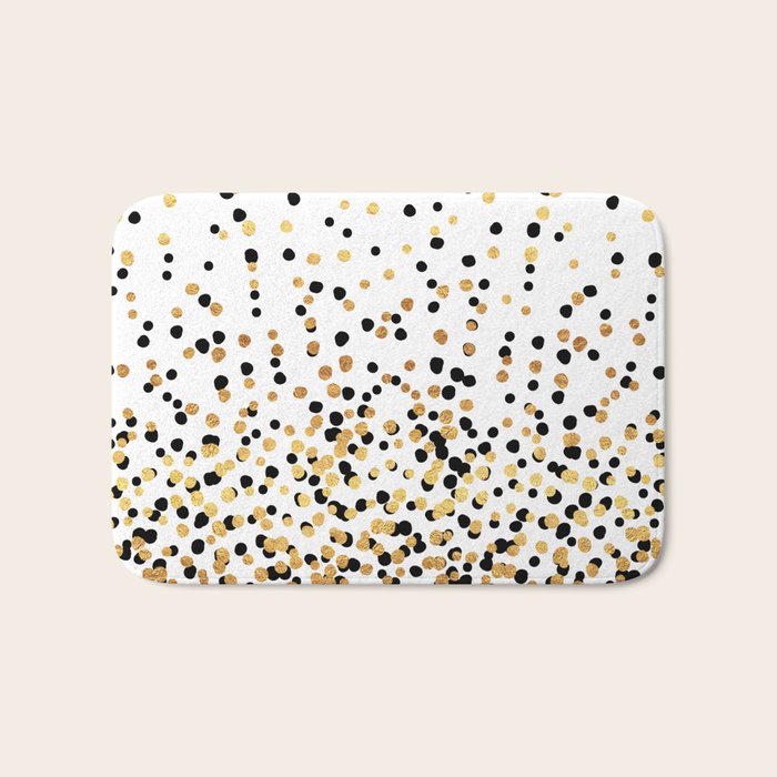 Floating Dots - Black and Gold on White Bath Mat Gallery Image 1