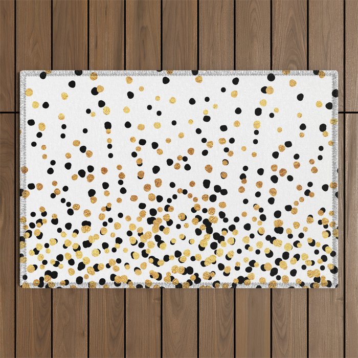 Floating Dots - Black and Gold on White Outdoor Rug Gallery Image 1