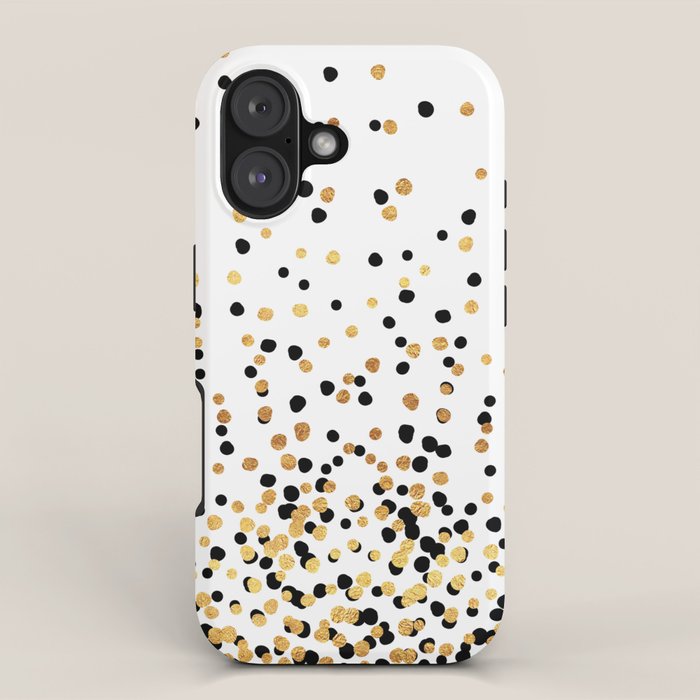 Floating Dots - Black and Gold on White iPhone Case Gallery Image 1