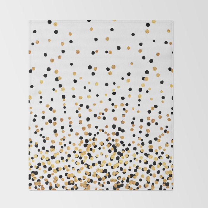 Floating Dots - Black and Gold on White Throw Blanket Gallery Image 2