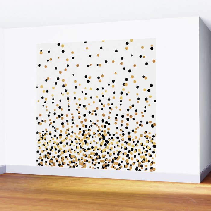 Floating Dots - Black and Gold on White Wall Mural Gallery Image 2