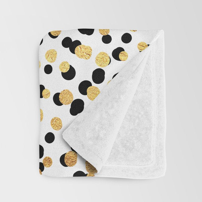 Floating Dots - Black and Gold on White Throw Blanket Gallery Image 3