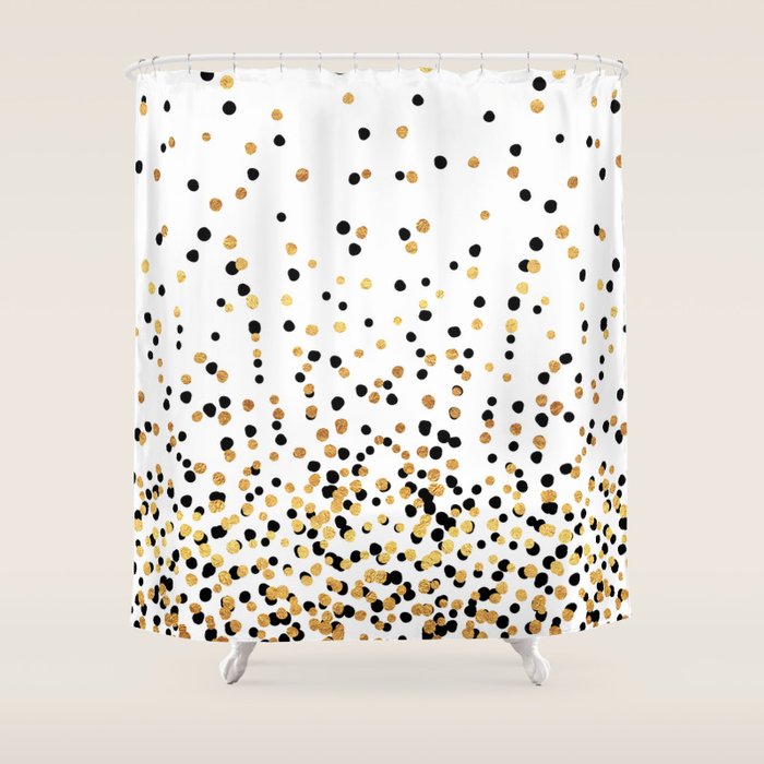 Floating Dots - Black and Gold on White Shower Curtain Gallery Image 1
