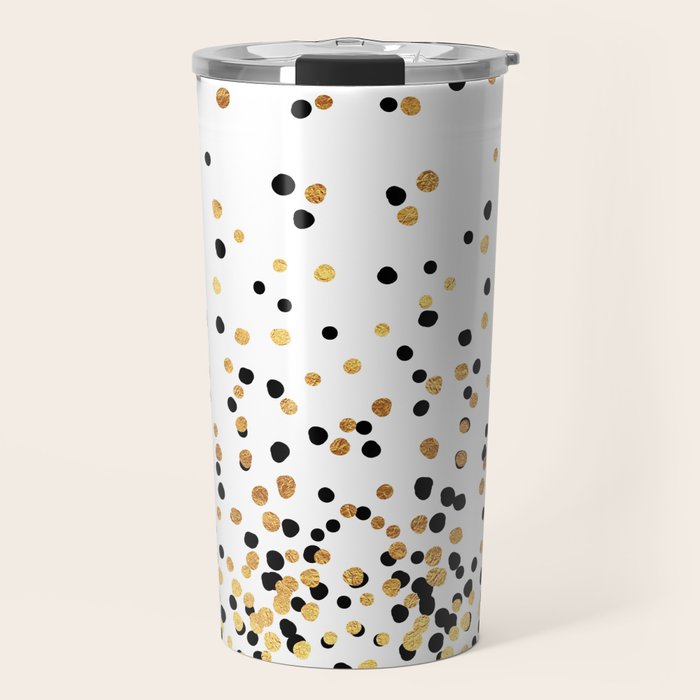 Floating Dots - Black and Gold on White Travel Mug Gallery Image 1