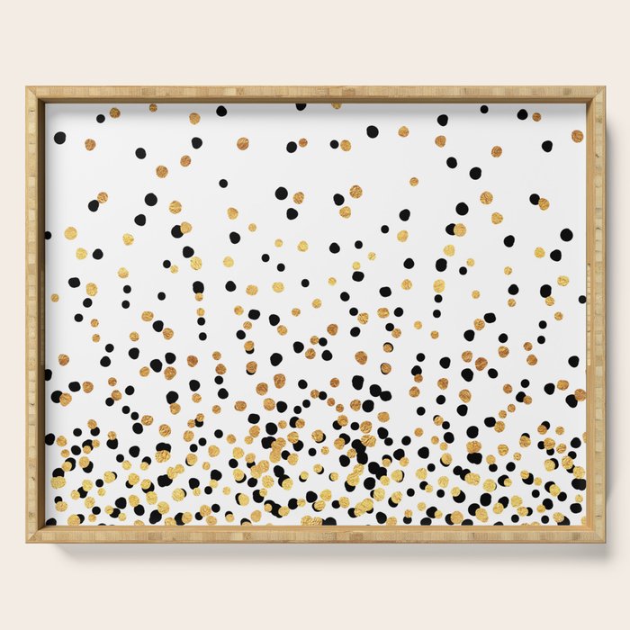 Floating Dots - Black and Gold on White Serving Tray Gallery Image 1