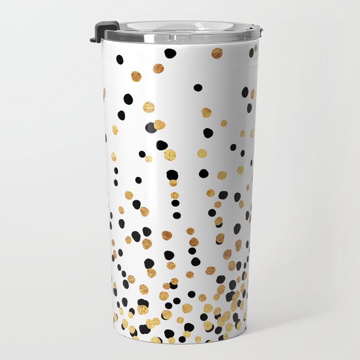 Floating Dots - Black and Gold on White Travel Mug Gallery Image 3