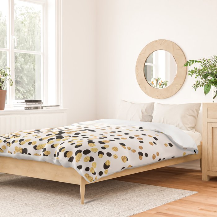 Floating Dots - Black and Gold on White Duvet Cover Gallery Image 2