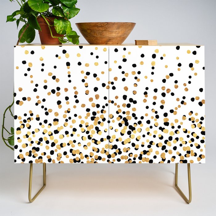 Floating Dots - Black and Gold on White Credenza Gallery Image 1