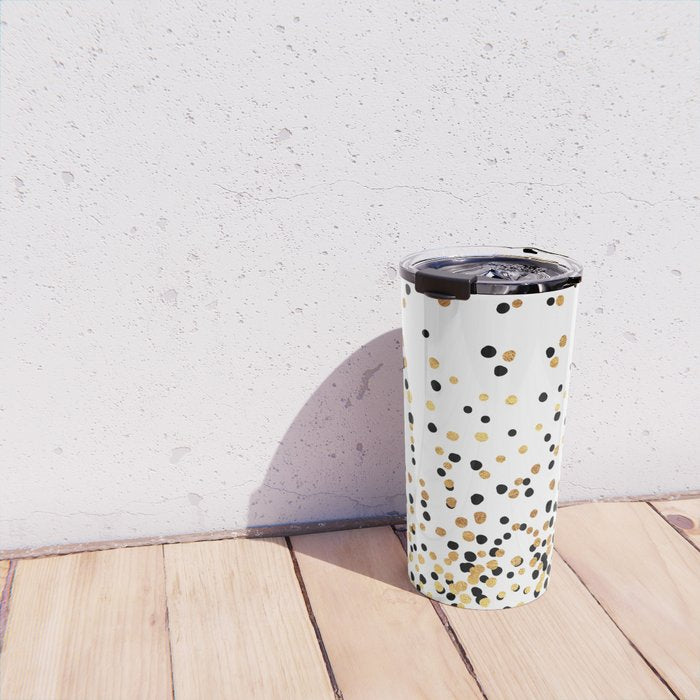 Floating Dots - Black and Gold on White Travel Mug Gallery Image 4