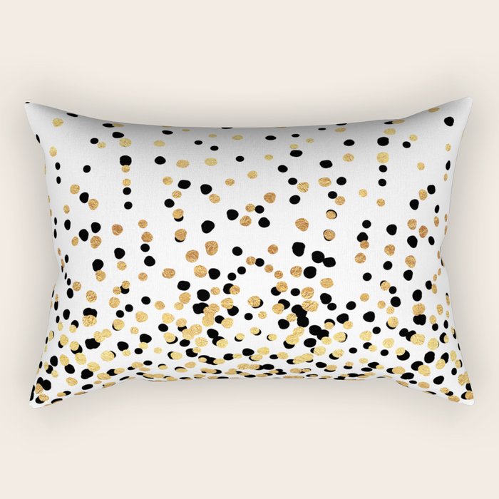 Floating Dots - Black and Gold on White Rectangular Pillow Gallery Image 1