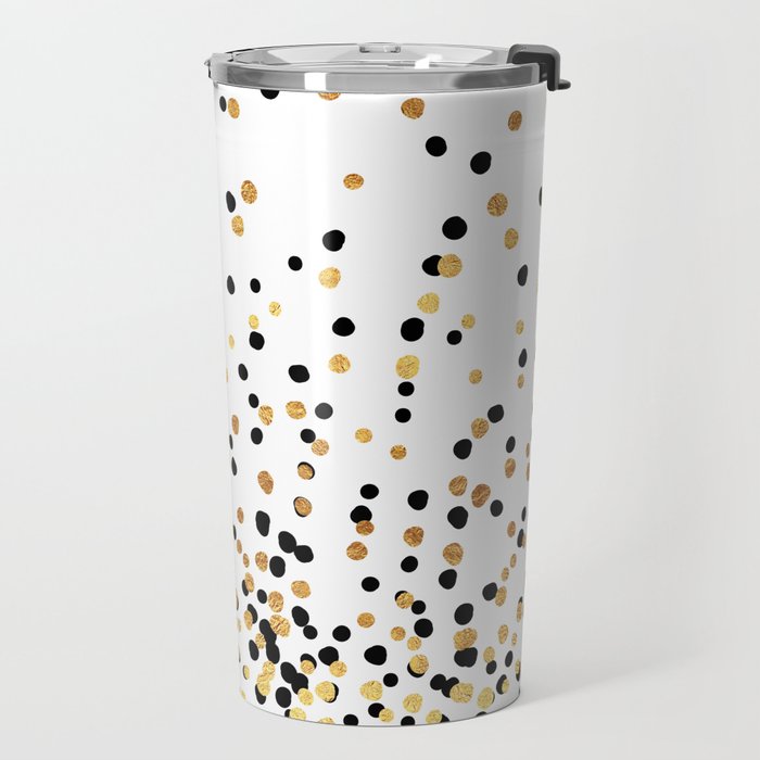 Floating Dots - Black and Gold on White Travel Mug Gallery Image 2