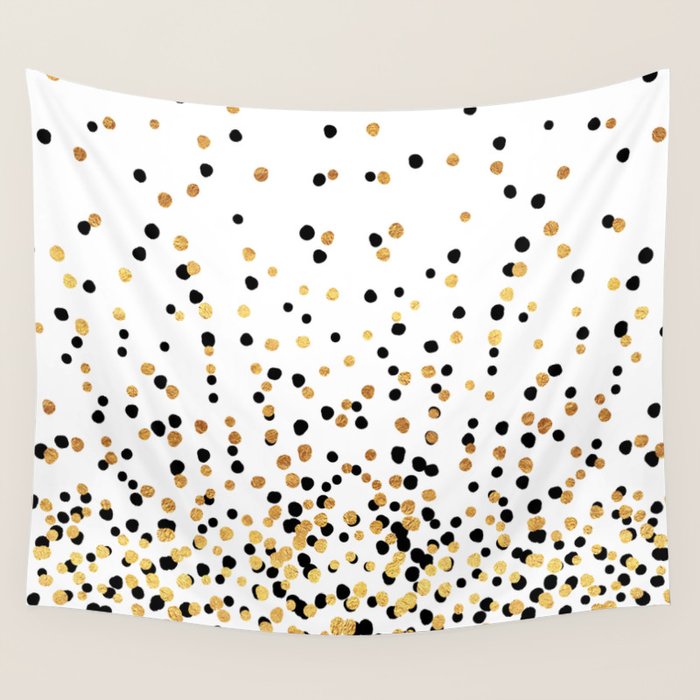 Floating Dots - Black and Gold on White Wall Tapestry Gallery Image 4