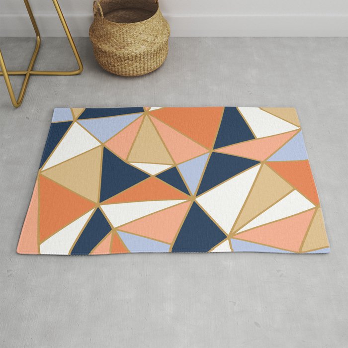 Festive, Geometric Art, Orange, Navy, Blue, Gold, Abstract Art Rug Gallery Image 1