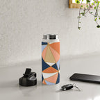 Festive, Geometric Art, Orange, Navy, Blue, Gold, Abstract Art Water Bottle Gallery Image 4