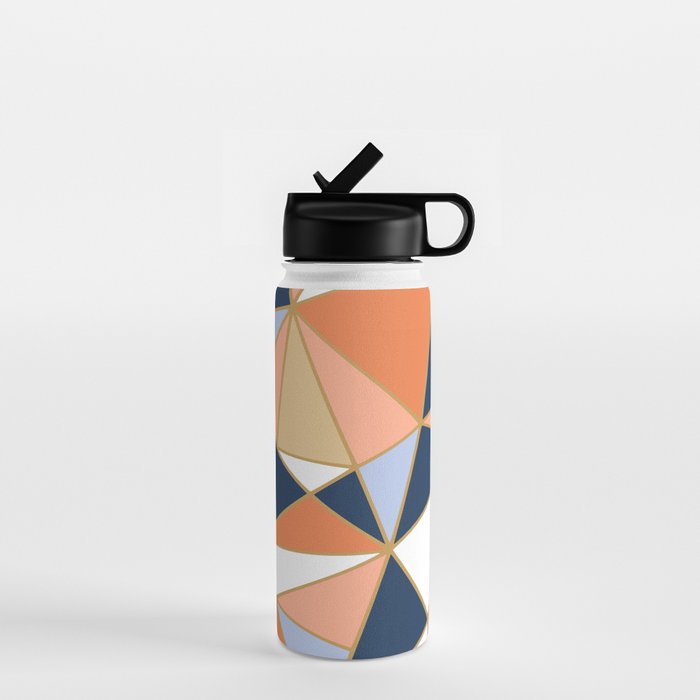Festive, Geometric Art, Orange, Navy, Blue, Gold, Abstract Art Water Bottle Gallery Image 1