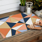 Festive, Geometric Art, Orange, Navy, Blue, Gold, Abstract Art Outdoor Rug Gallery Image 2