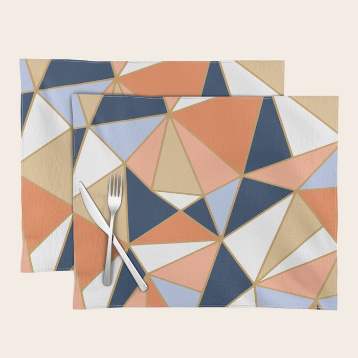 Festive, Geometric Art, Orange, Navy, Blue, Gold, Abstract Art Placemat Gallery Image 1