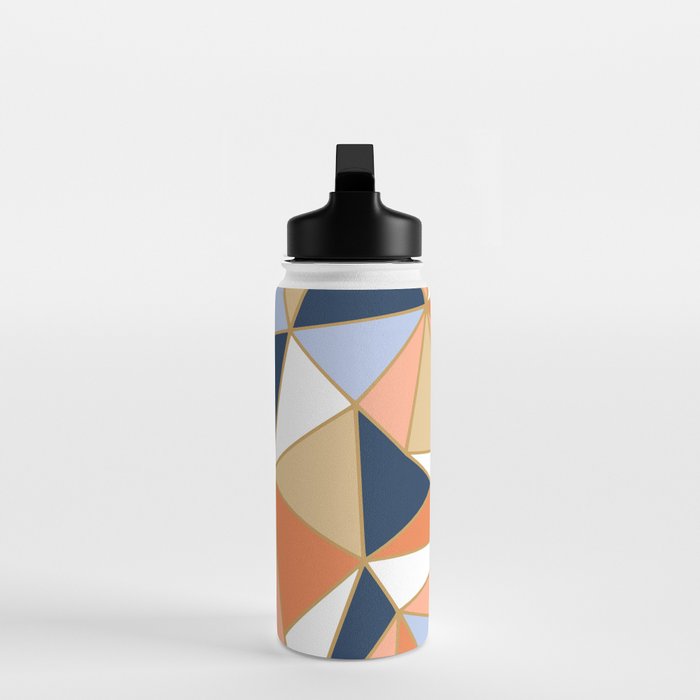 Festive, Geometric Art, Orange, Navy, Blue, Gold, Abstract Art Water Bottle Gallery Image 3