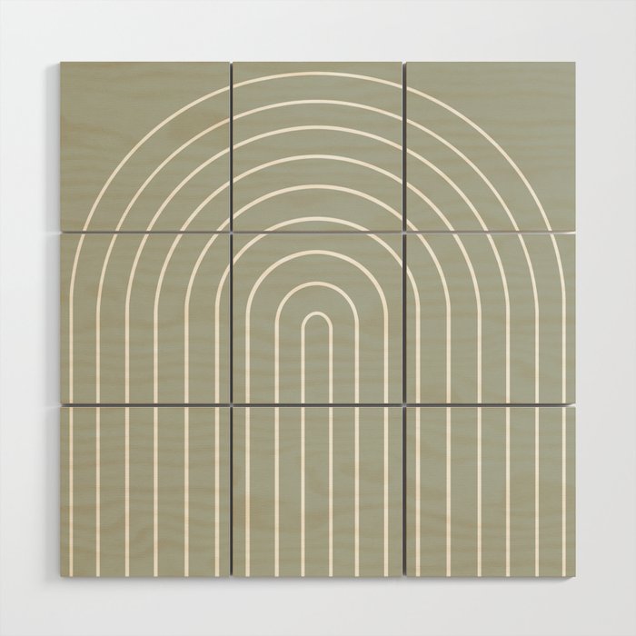 Minimal Arch LIV Pastel Sage Green Modern Geometric Lines Wood Wall Art Gallery Image 1
