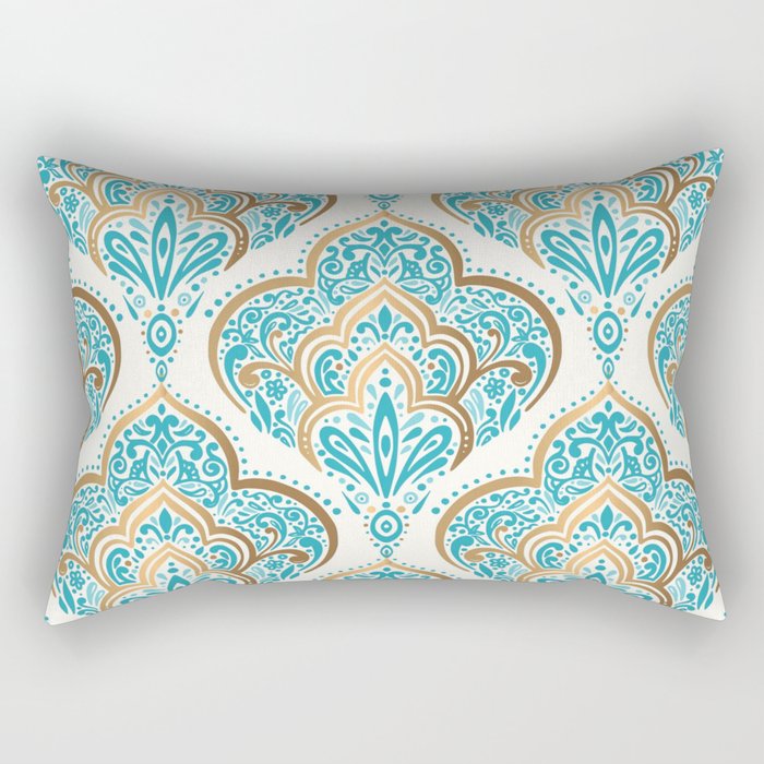 Turquoise Golden Moroccan Baroque Pattern II Rectangular Pillow Gallery Image 1