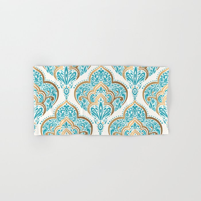 Turquoise Golden Moroccan Baroque Pattern II Bath Towel Gallery Image 1