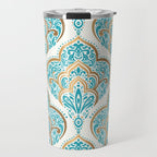 Turquoise Golden Moroccan Baroque Pattern II Travel Mug Gallery Image 1