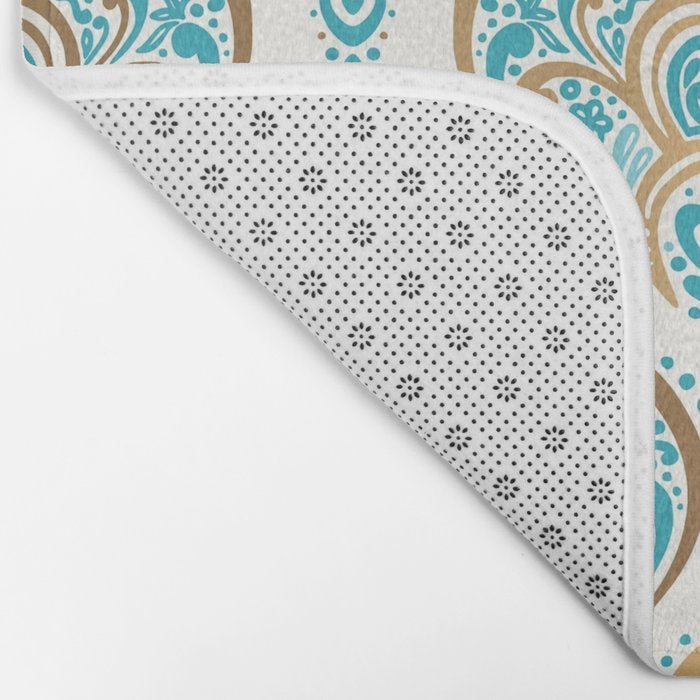 Turquoise Golden Moroccan Baroque Pattern II Bath Mat Gallery Image 2