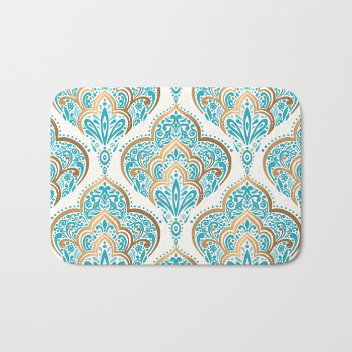 Turquoise Golden Moroccan Baroque Pattern II Bath Mat Gallery Image 1
