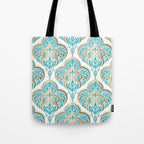 Turquoise Golden Moroccan Baroque Pattern II Tote Bag Gallery Image 1