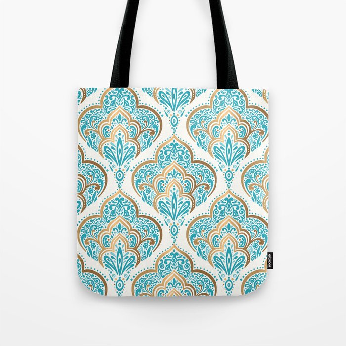 Turquoise Golden Moroccan Baroque Pattern II Tote Bag Gallery Image 1