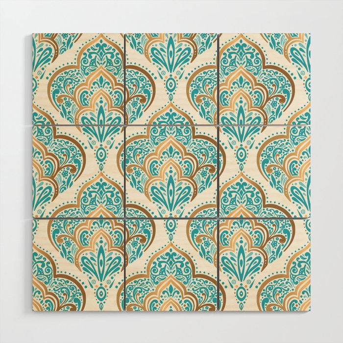 Turquoise Golden Moroccan Baroque Pattern II Wood Wall Art Gallery Image 1