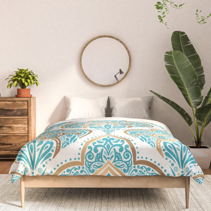 Turquoise Golden Moroccan Baroque Pattern II Comforter Gallery Image 3